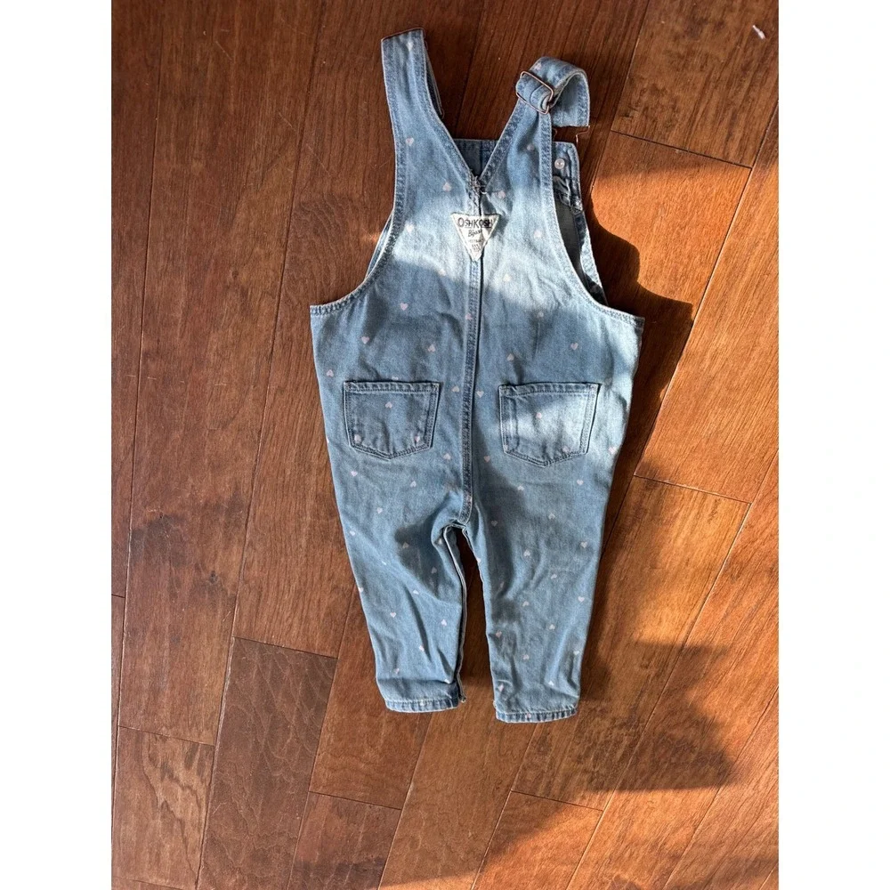 OshKosh B'gosh Denim Heart Print Overalls Baby Girl 18 Months‎